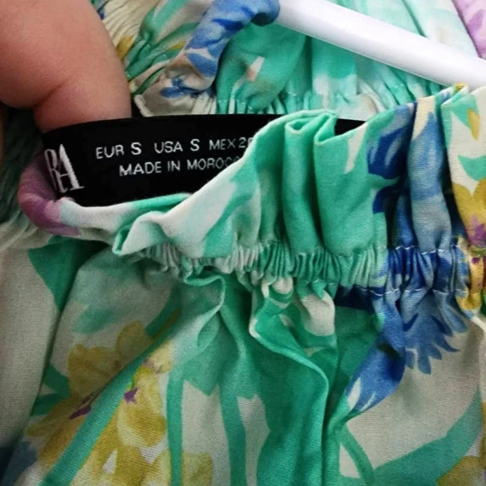 Zara Floral Printed Puff Sleeve Off The Shoulder Top - Picture 6 of 9